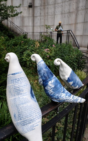 Peace doves hang out near UN headquarters in NYC