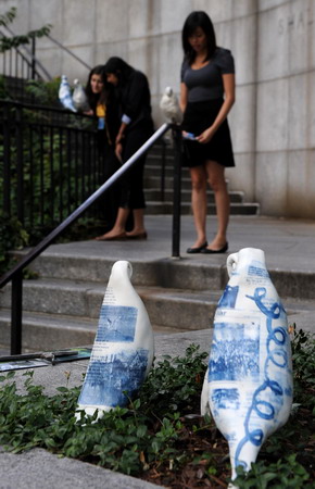 Peace doves hang out near UN headquarters in NYC