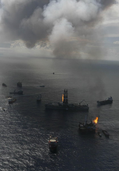 Fire and smoke seen from Q4000 oil vessel