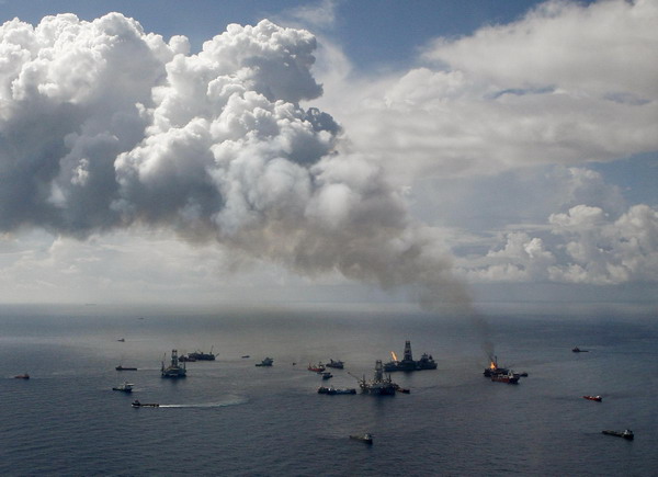 Fire and smoke seen from Q4000 oil vessel