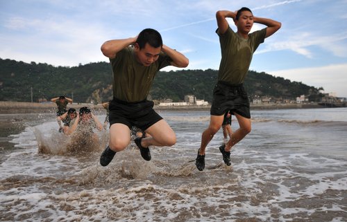 Soldiers in physical training