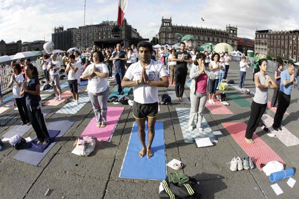 Open air yoga event in Mexico City