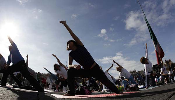 Open air yoga event in Mexico City
