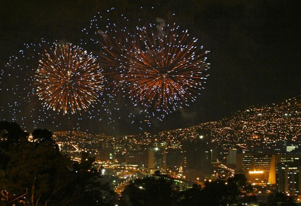 Fireworks mark the bicentennial of Colombian independence