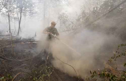 Wildfire burns in Russia