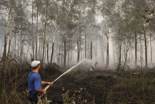 Wildfire burns in Russia
