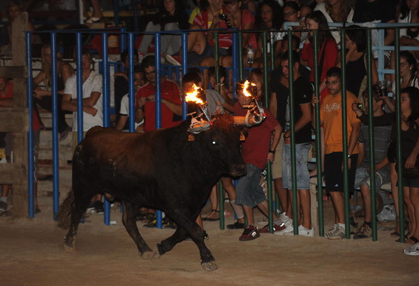 Flaming bulls light up the night in Spain