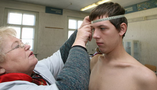 Russia conscripts strip for military medical