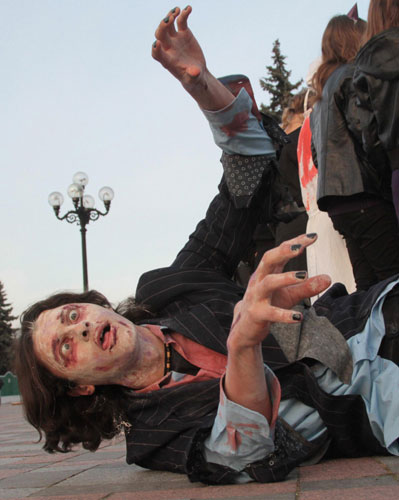 Halloween revellers dressed up in Kiev