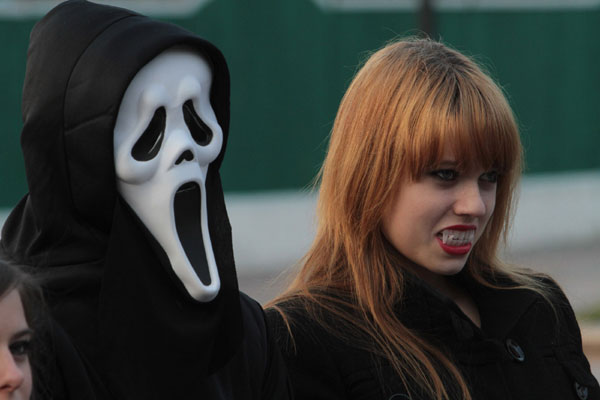 Halloween revellers dressed up in Kiev