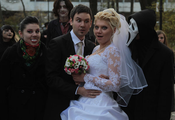 Halloween revellers dressed up in Kiev