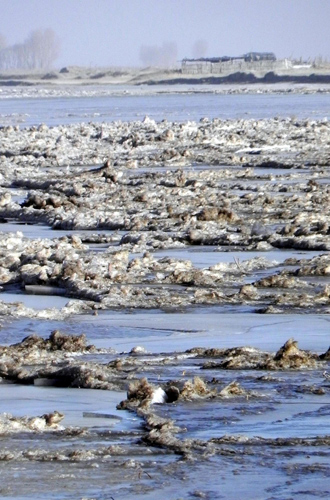 Floating ice brings danger for North China city