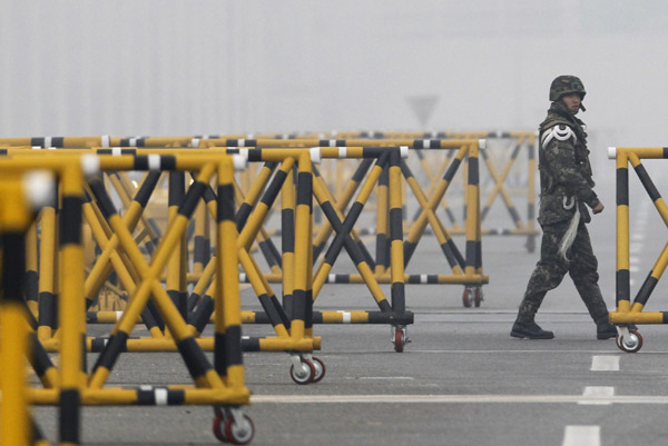 ROK soldiers patrol along border