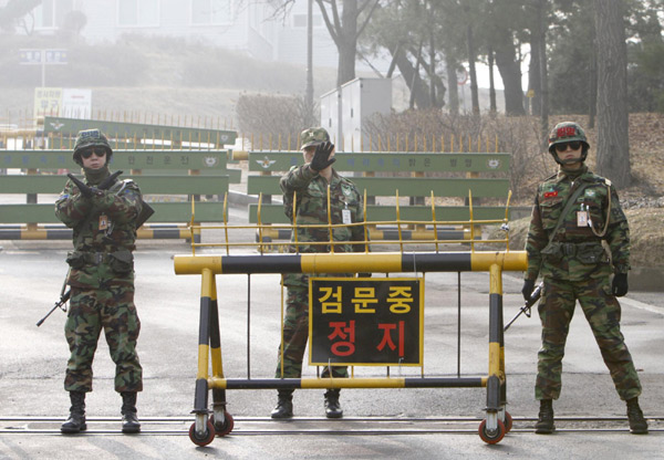 ROK soldiers patrol along border
