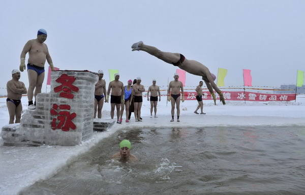 Braving the cold waters