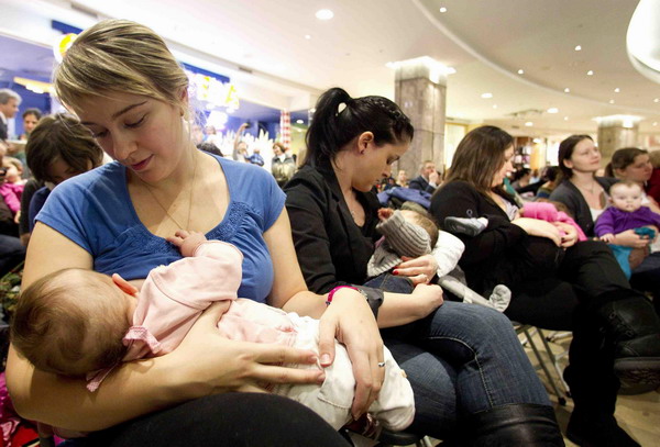 Breast-feeding mothers stage nurse-in