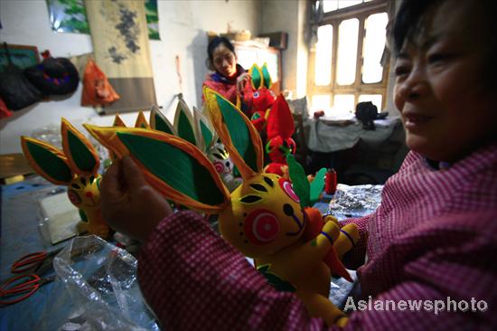 Handmade toy bunnies greet the New Year