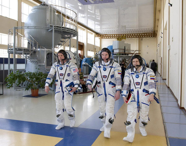Astronauts in training before heading into 