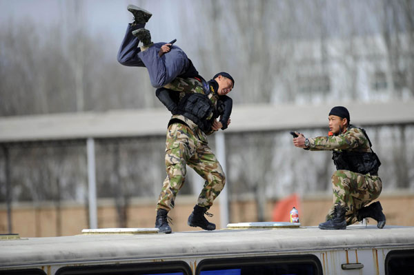 Anti-terror drill staged in NW China