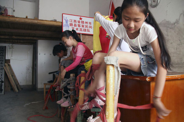 Schoolchildren's stilt walking team