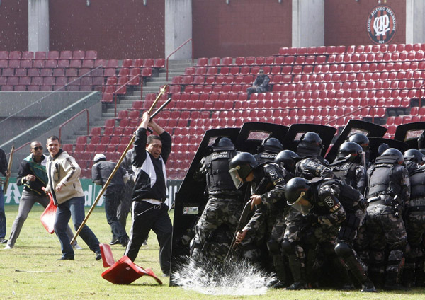 Brazilian riot police take part in a drill