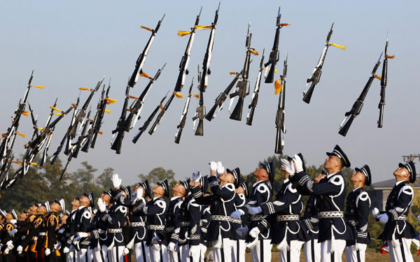 South Korean soldiers perform at defense exhibition