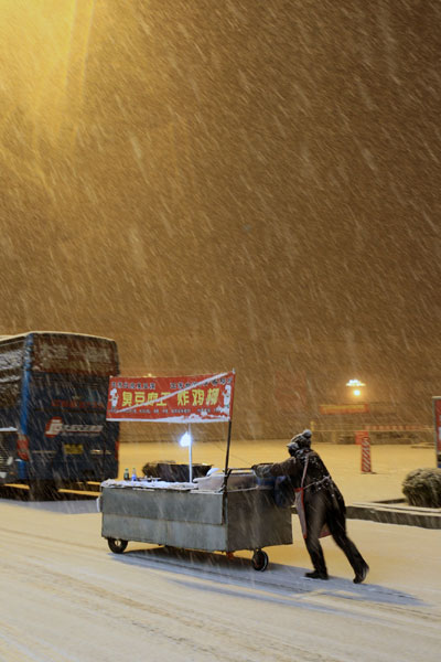 Embracing first snow of New Year