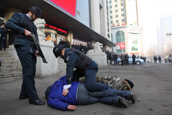 Police hold anti-robbery exercise in NE China