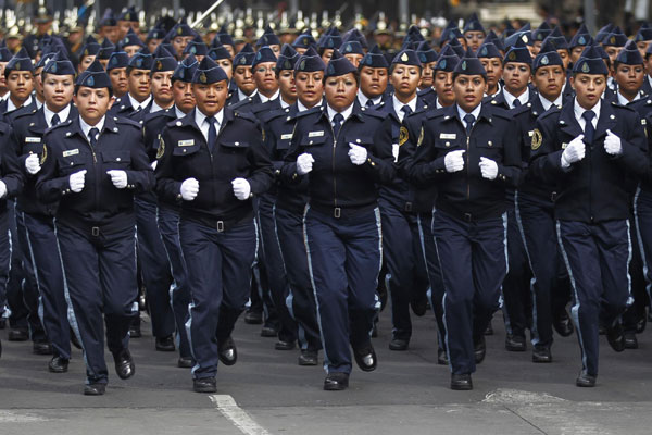 Police officers parade in Mexico city