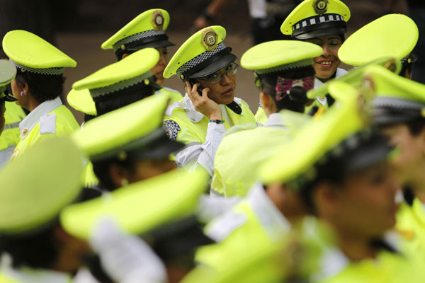 Police officers parade in Mexico city
