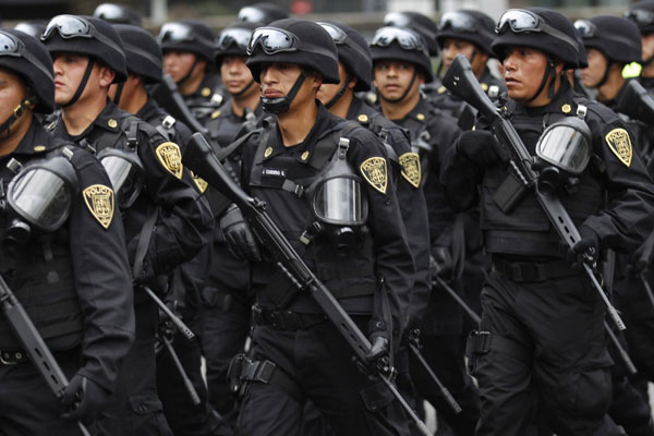 Police officers parade in Mexico city