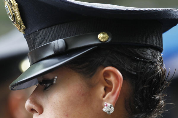 Police officers parade in Mexico city