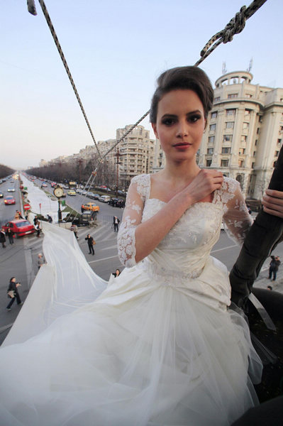 Wedding dress with world's longest tail