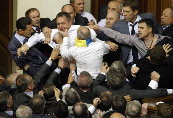 MPs brawl in Ukraine parliament chamber