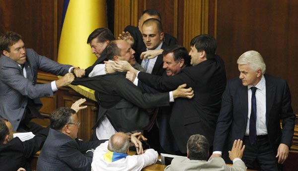 MPs brawl in Ukraine parliament chamber