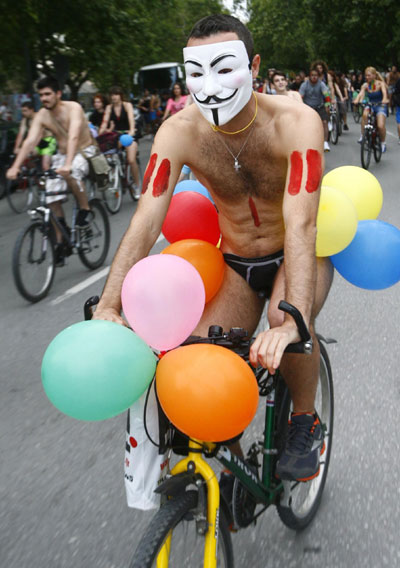 Annual naked bike ride in Greece