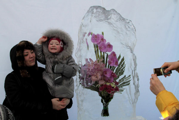 Ice flowers decorate the New Year