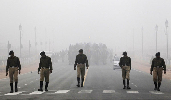 India soldiers rehearse for Republic Day parade