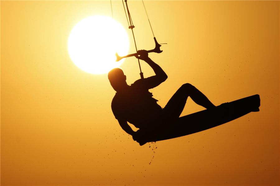 Kite surfers in Mediterranean sea