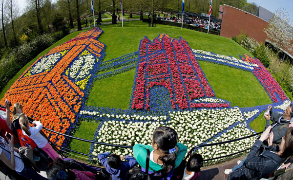 Colorful tulips in famous Keukenhof park in Lisse