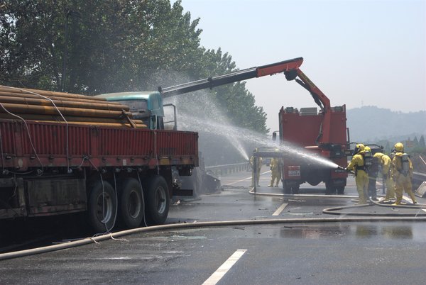 Chemical leak causes fire on highway