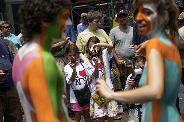 Women hit Times Square wearing only body paint - New York 