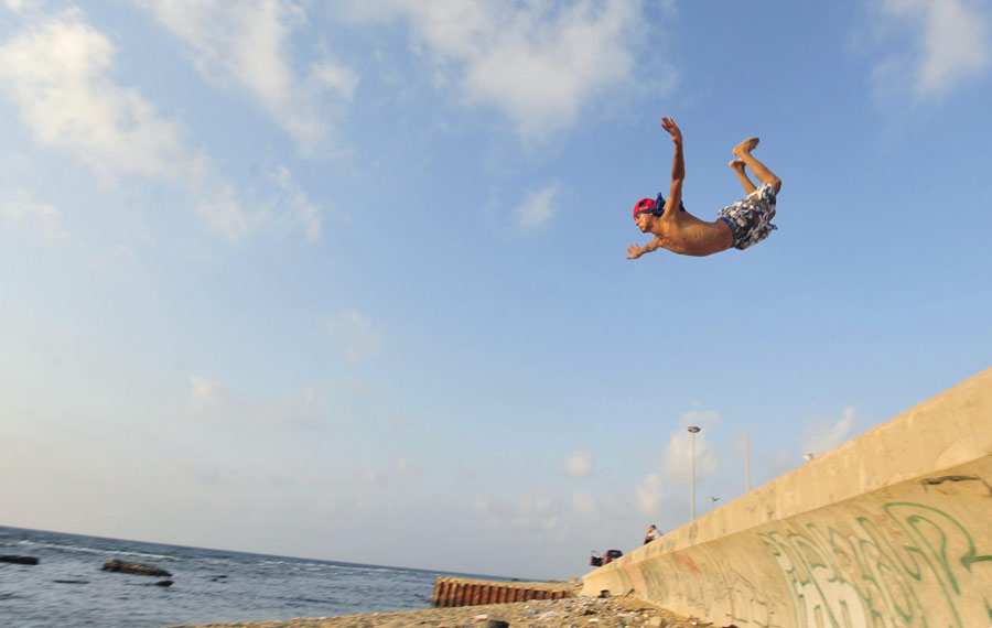 Parkour practice on the beach in Benghazi