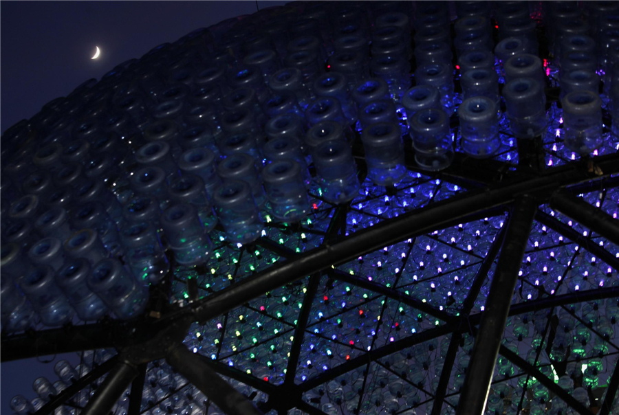Giant lantern made of 7,000 plastic bottles