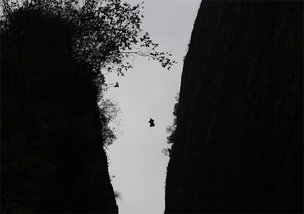 American batman soars through Chinese mountain