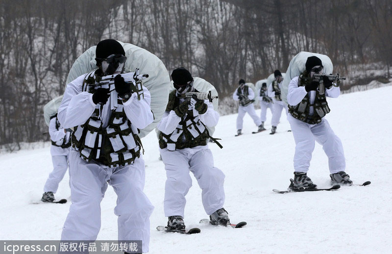 S. Korean soldiers train in the snow