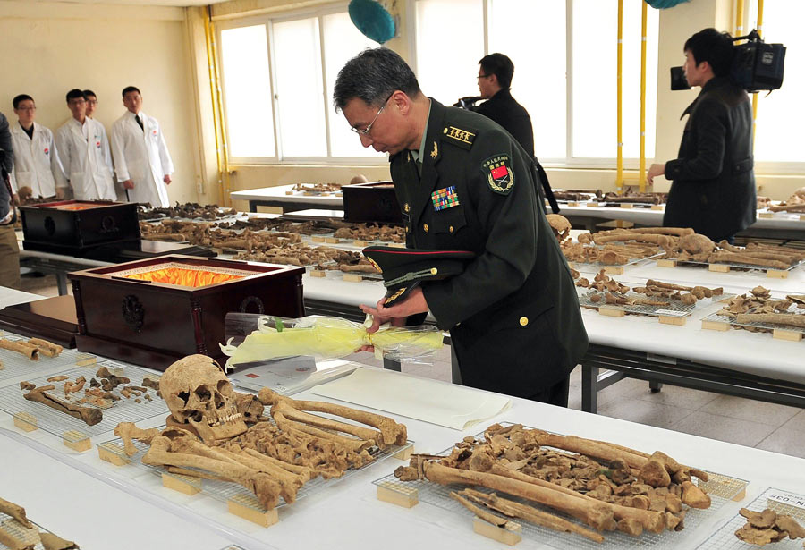 Remains of Chinese soldiers killed in Korean War encoffined