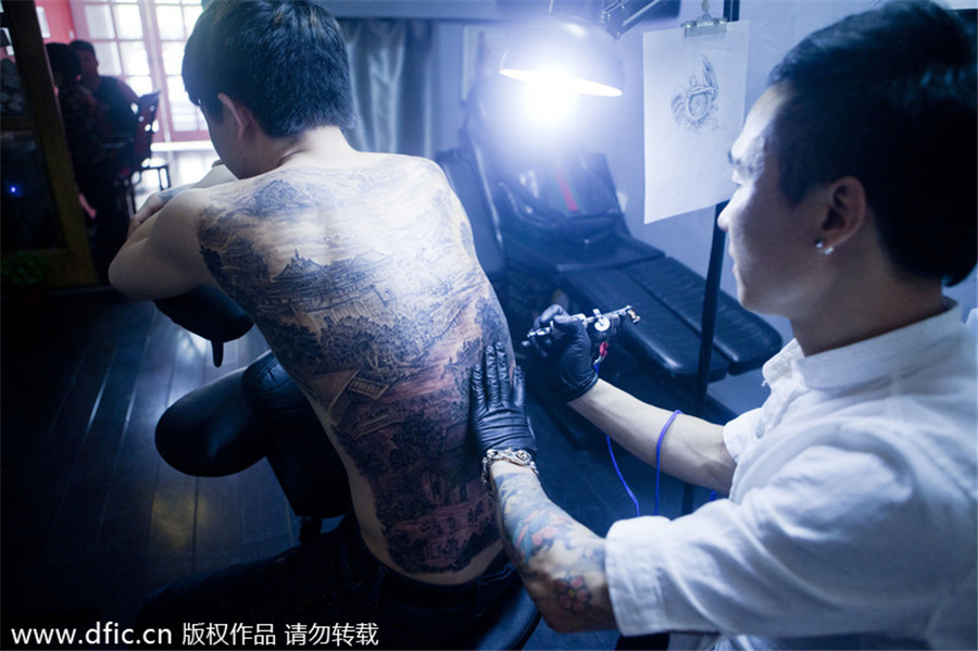 Young man's back becomes canvas for ancient artwork