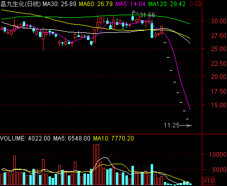 昌九生化连续九日跌停 市值蒸发超43亿