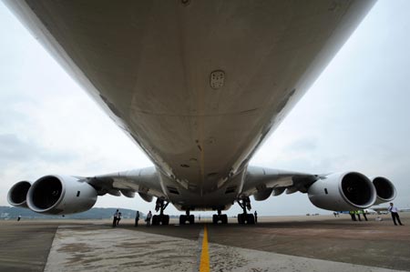 World's largest passenger jet appears in S China